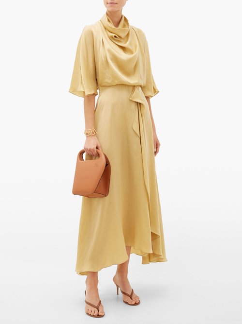 Roksanda Senja Draped Faille Midi Dress Gold - 60% Off Sale