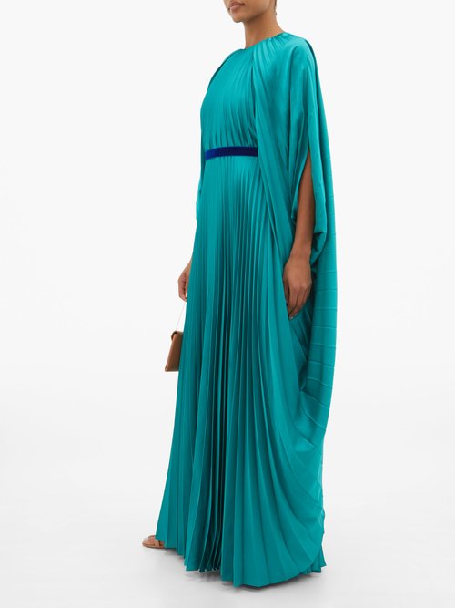 Buy Roksanda Inara Cape-sleeve Pleated Satin Dress Blue online - shop best Roksanda clothing sales