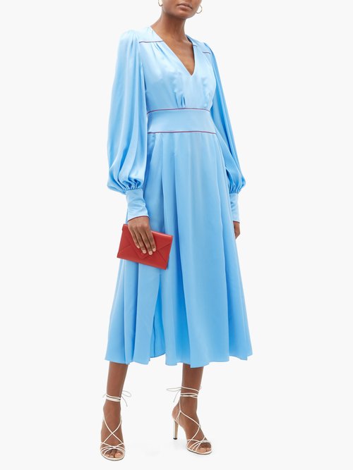 Roksanda Teruko Pleated Silk-charmeuse Midi Dress Blue - 60% Off Sale