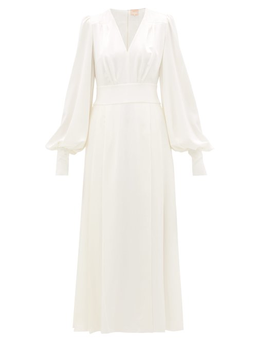 Roksanda - Teruko Balloon-sleeve Silk-charmeuse Dress Ivory