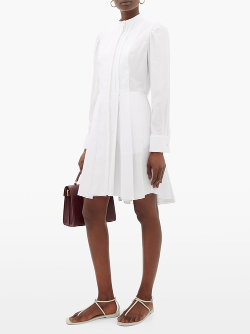 Alexander Mcqueen Pleated Cotton-poplin Shirt Dress White