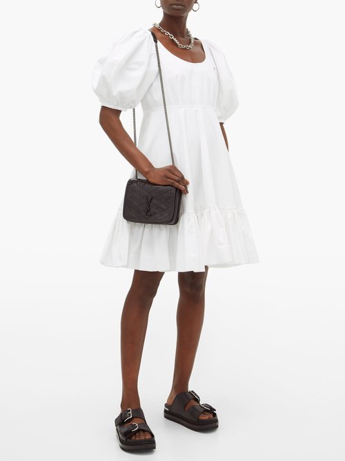 Alexander Mcqueen Puff-sleeve Gathered Cotton Mini Dress White