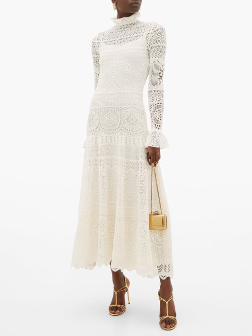Alexander Mcqueen Frilled-neck Crochet-lace Cotton-blend Dress Ivory