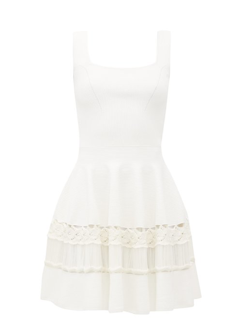Alexander Mcqueen - Crochet-panelled Rib-knit Mini Dress - Womens - White