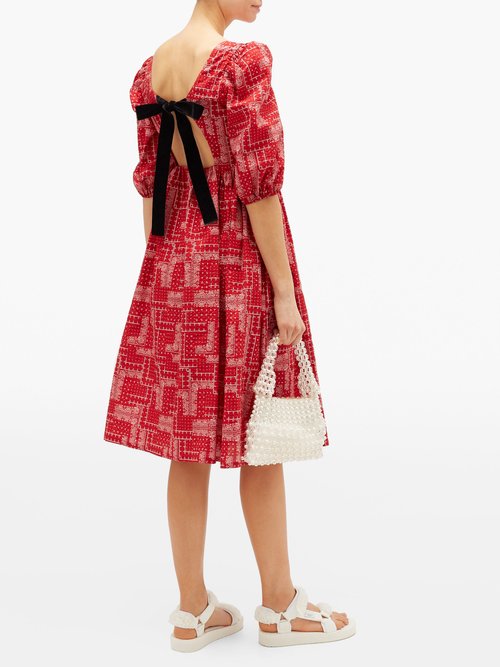 Shrimps Brock Paisley-embroidery Cotton-seersucker Dress Red White - 50% Off Sale
