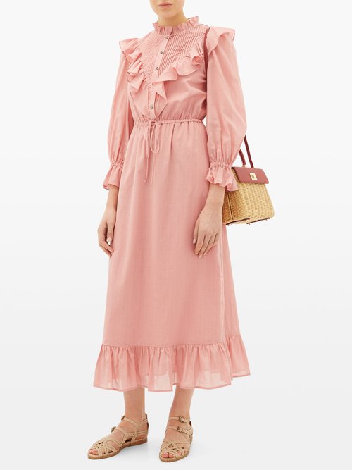 Sea Clara Ruffle-bib Cotton Dress Pink - 60% Off Sale