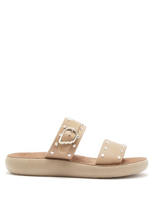 Ancient Greek Sandals - Preveza Leather Slides - Womens - Light Grey