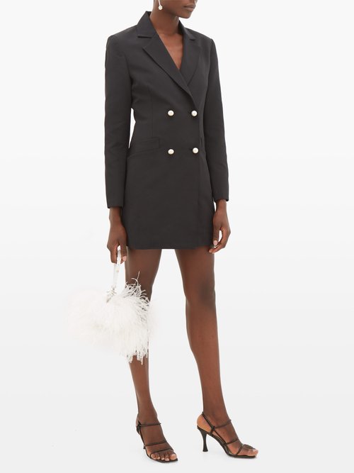 Buy Staud Roxy Faux-pearl Button Cotton-blend Blazer Dress Black online - shop best Staud clothing sales