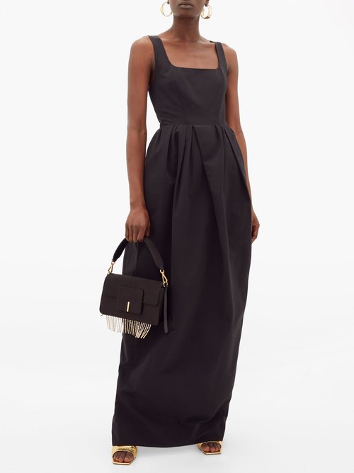 Staud Square-neck Cotton-blend Faille Maxi Dress Black - 40% Off Sale
