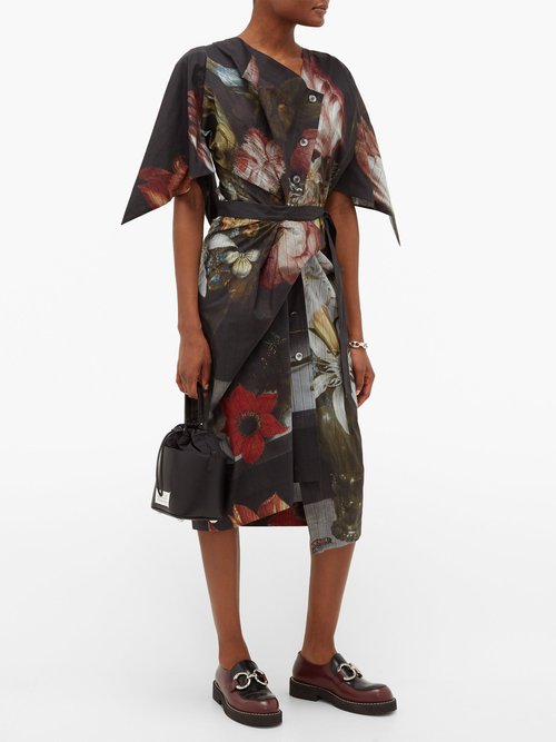 Vivienne Westwood Thaw Asymmetric Bosschaert-print Cotton Dress Black Print - 70% Off Sale