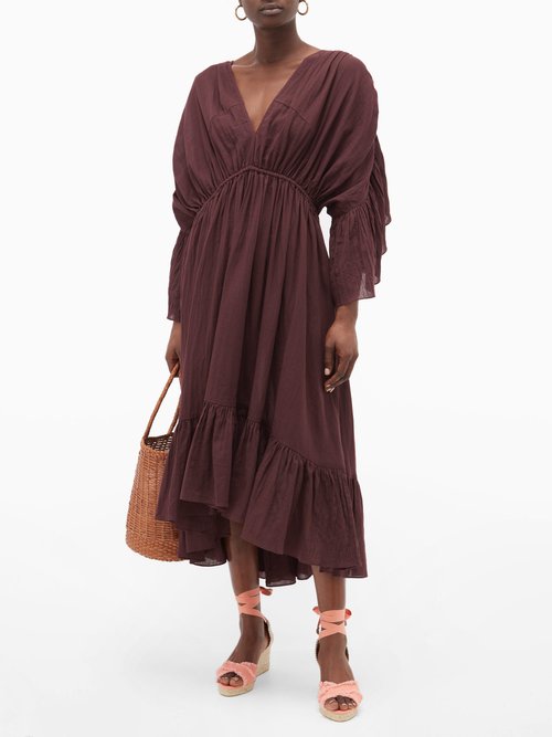 Loup Charmant Sunrise Open-back Organic-cotton Dress Dark Purple - 50% Off Sale