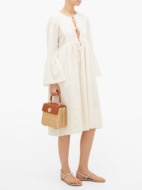 Loup Charmant Minerva Bell-sleeve Cotton Dress Ivory - 50% Off Sale