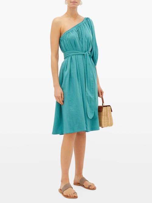 Loup Charmant Azores One-shoulder Organic-cotton Dress Blue - 50% Off Sale