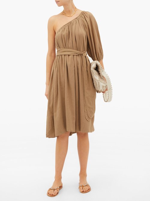 Loup Charmant Azores One-shoulder Organic-cotton Dress Brown - 50% Off Sale