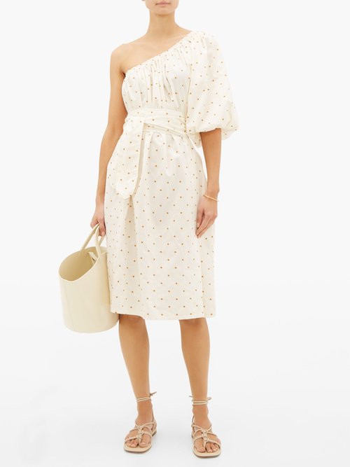 Loup Charmant Azores One-shoulder Cotton Dress White Print - 50% Off Sale