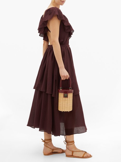 Loup Charmant Kalam Ruffled Organic-cotton Dress Dark Purple - 50% Off Sale