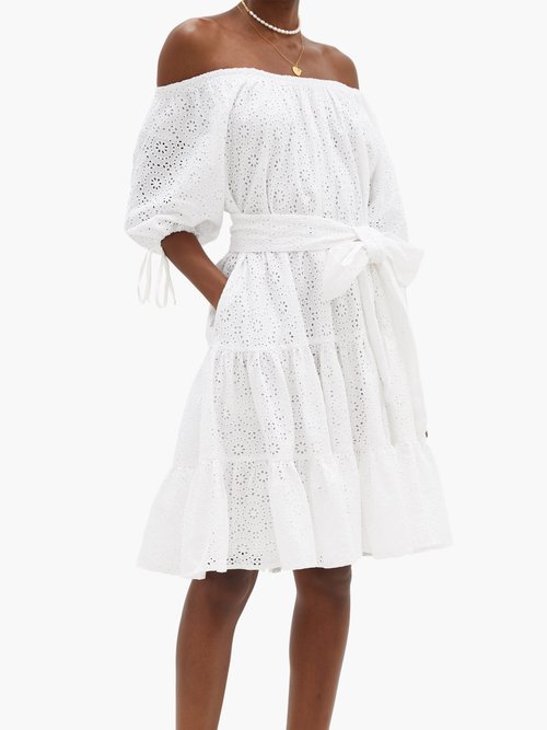 Loup Charmant Vera Off-the-shoulder Embroidered Cotton Dress White - 40% Off Sale