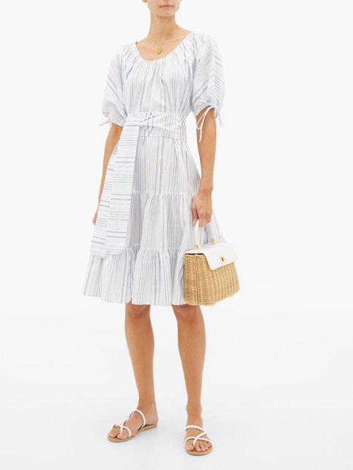 Loup Charmant Vera Striped Tiered Cotton-blend Dress Blue Stripe - 50% Off Sale