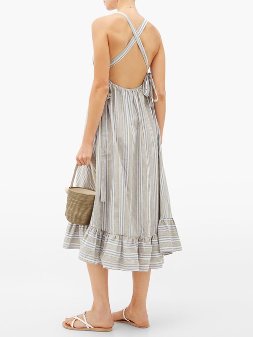 Buy Loup Charmant Amalfi Cross-back Striped Cotton Dress Beige Stripe online - shop best Loup Charmant clothing sales