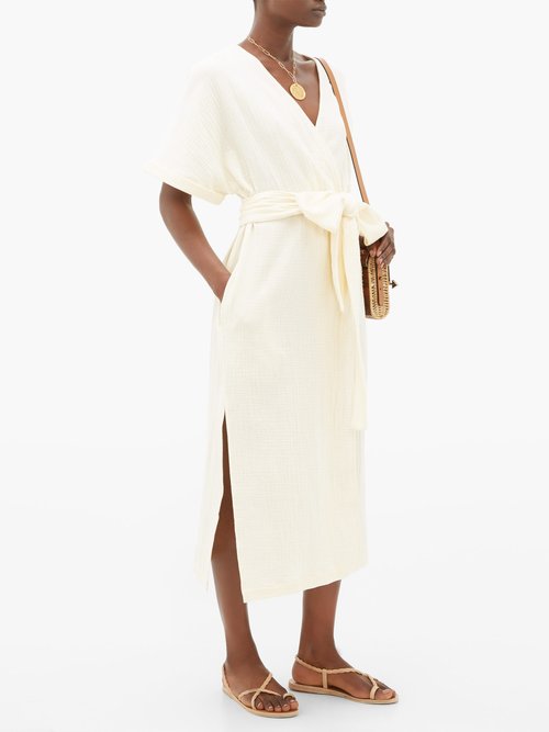 Loup Charmant Kichi Cotton-seersucker Wrap Dress Cream - 30% Off Sale