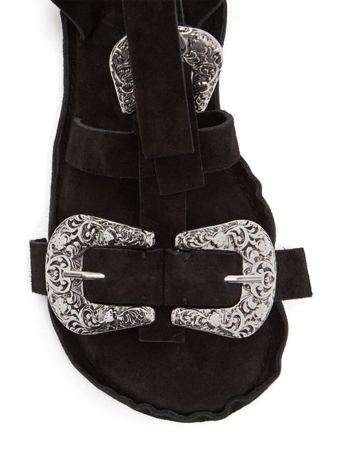 Acne Studios Western-buckle Suede Gladiator Sandals Black – 70% Off Sale