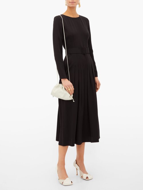Goat Josephine Pleated-skirt Crepe Midi Dress Black - 50% Off Sale