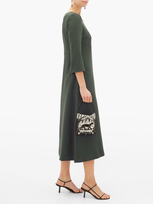 Goat Happy Wool-crepe Midi Dress Dark Green - 60% Off Sale