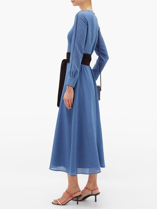 Buy Cefinn Zoe Piped-sleeve Belted Voile Dress Light Blue online - shop best Cefinn clothing sales