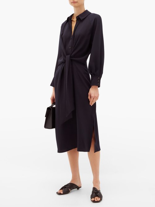 Cefinn Esther Tied-front Crepe Shirt Dress Navy - 40% Off Sale