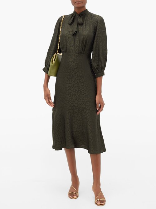 Cefinn Daria Leopard-jacquard Midi Dress Khaki - 50% Off Sale