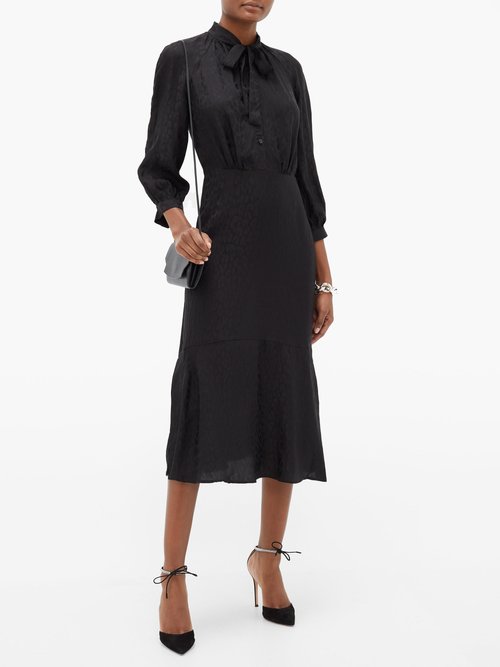 Cefinn Daria Leopard-jacquard Midi Dress Black - 50% Off Sale