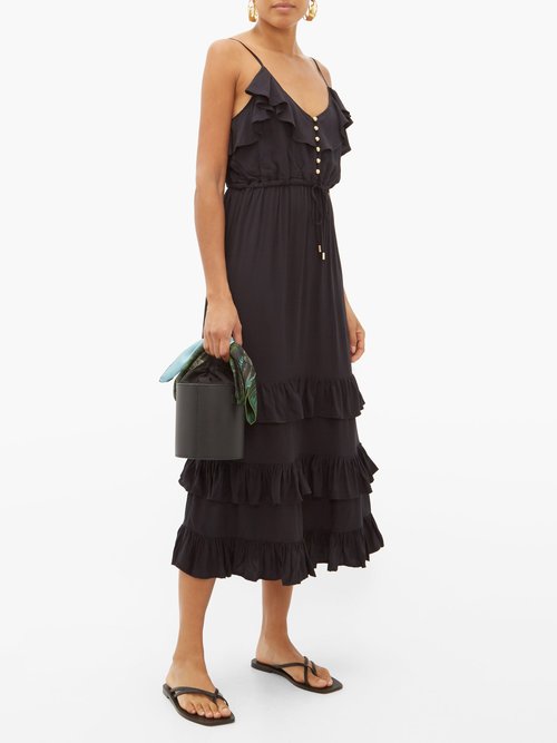 Melissa Odabash Bethan Tiered-ruffled Midi Dress Black - 30% Off Sale