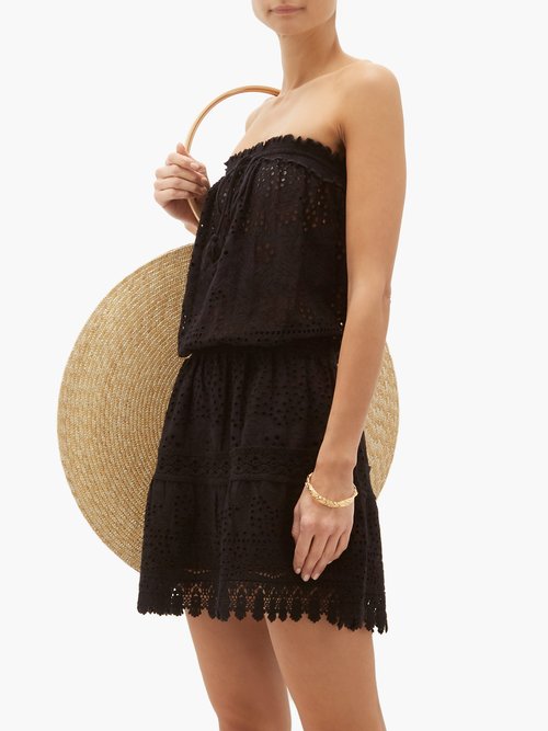 Melissa Odabash Iris Bandeau Crocheted Cotton-poplin Dress Black - 40% Off Sale
