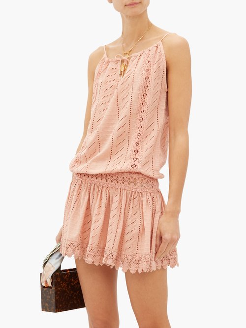 Buy Melissa Odabash Chelsea Embroidered Cotton Mini Dress Tan online - shop best Melissa Odabash clothing sales