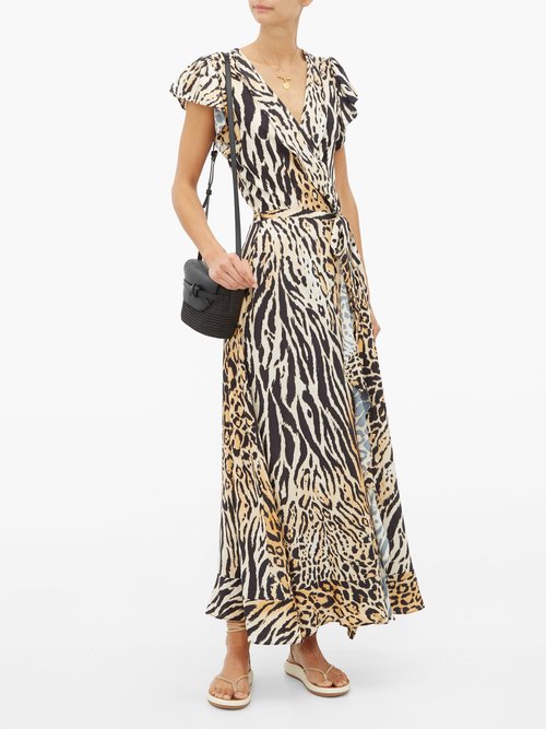 Melissa Odabash Brianna Animal-print Wrap Poplin Dress Animal - 50% Off Sale