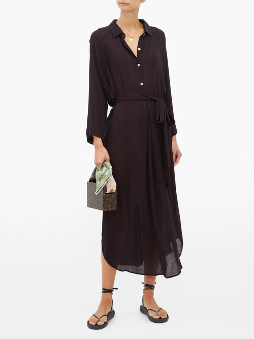 Melissa Odabash Alesha Belted Voile Midi Dress Black - 30% Off Sale