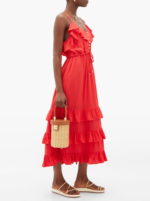 Melissa Odabash Bethan Tiered-ruffled Midi Dress Red - 30% Off Sale