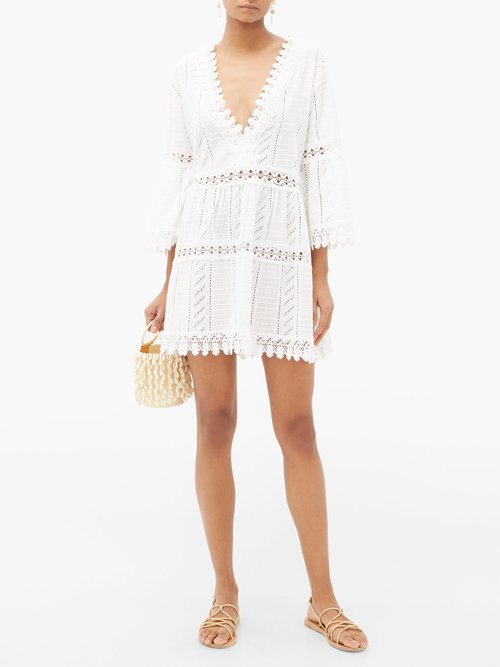 Buy Melissa Odabash Victoria V-neck Broderie-anglaise Cotton Dress White online - shop best Melissa Odabash clothing sales