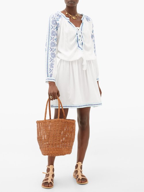 Melissa Odabash Ellie Lace-up Embroidered-voile Dress White Multi - 30% Off Sale