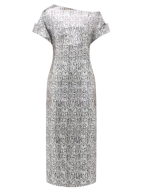 Christopher Kane – Asymmetric Snake-print Sequinned Dress Silver