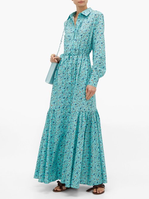 Evi Grintela Rosalie Floral-print Cotton Shirt Dress Blue Print - 60% Off Sale