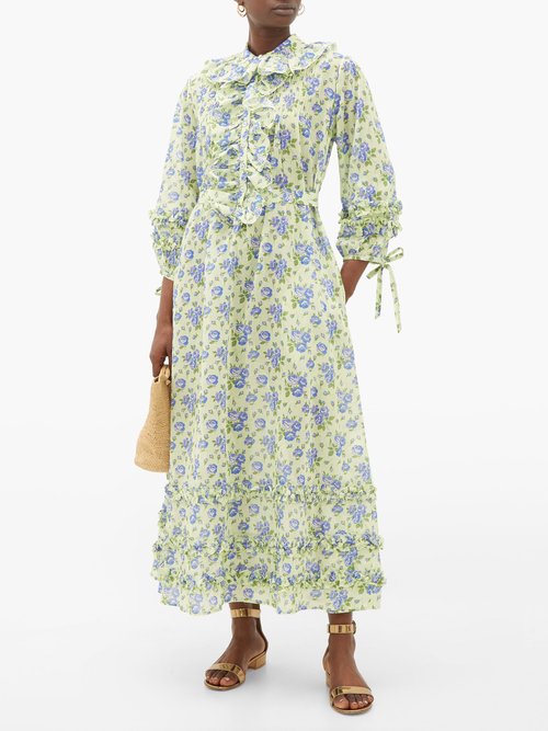 Evi Grintela English Rose Floral-print Ruffles Cotton Dress Blue Print - 30% Off Sale
