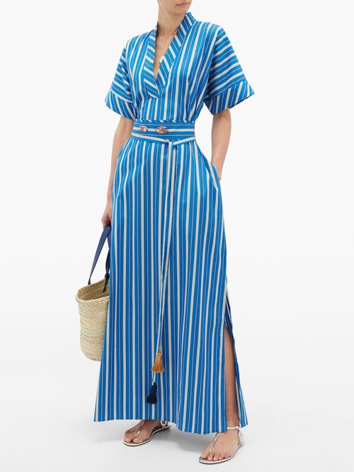 Evi Grintela Mamounia V-neck Striped Dress Blue Stripe