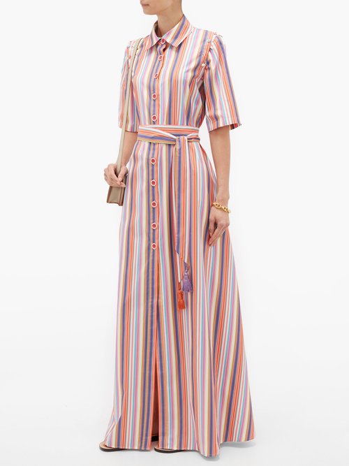 Evi Grintela Koutoubia Striped Cotton-poplin Maxi Shirt Dress Multi