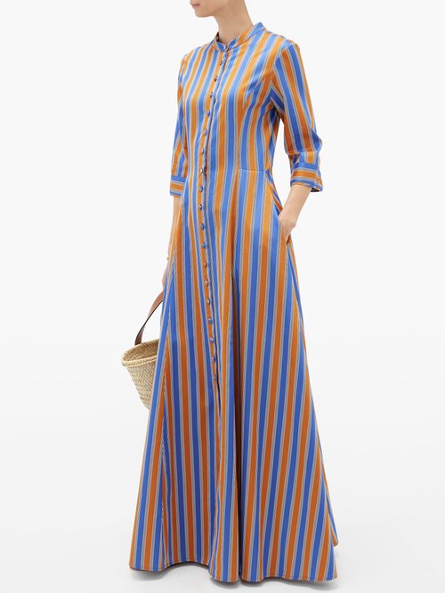Evi Grintela El Bahia Striped Cotton-poplin Maxi Shirt Dress Orange Multi