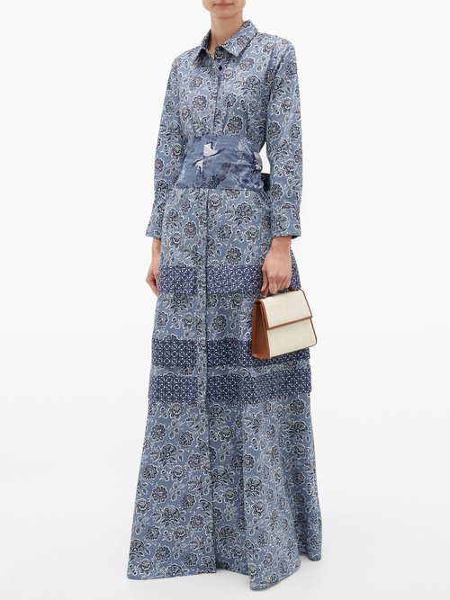 Evi Grintela Menara Floral-print Cotton Shirt Dress Blue Print