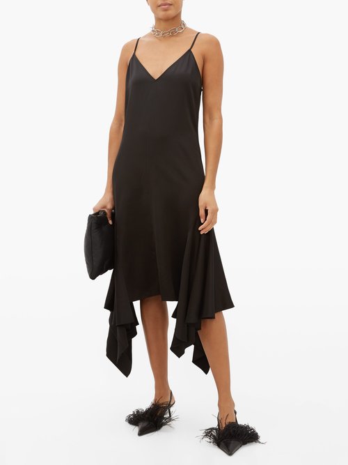 Buy JW Anderson Asymmetric-hem Satin Slip Dress Black online - shop best JW Anderson clothing sales