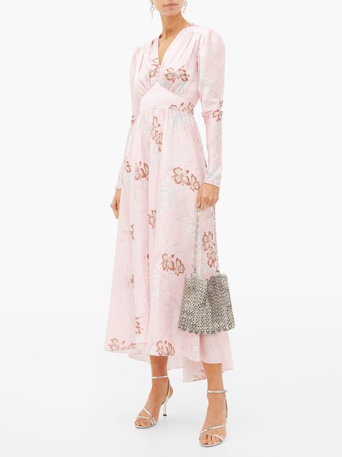 Paco Rabanne Hawaii-print Crystal-button Satin Dress Pink – 50% Off Sale