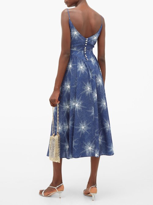 Paco Rabanne Crystal-button Star-print Crepe Dress Blue - 60% Off Sale