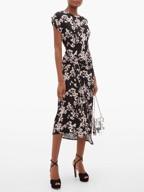 Paco Rabanne Floral-print Jersey Wrap Dress Black Multi - 50% Off Sale